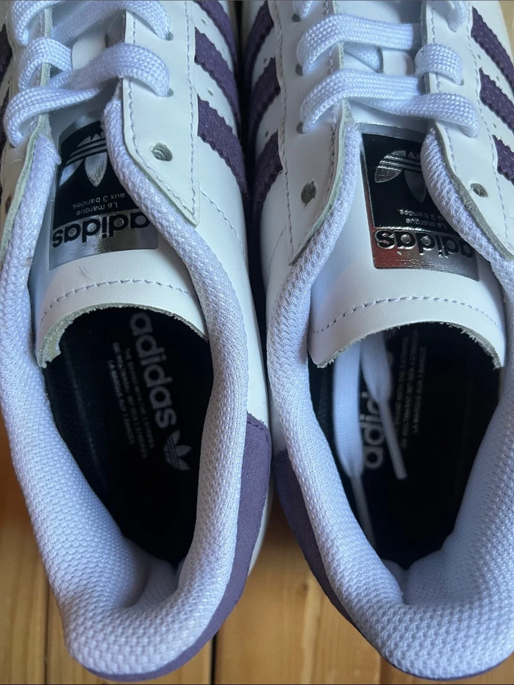 adidas White Sneakers with Purple Three-Stripes